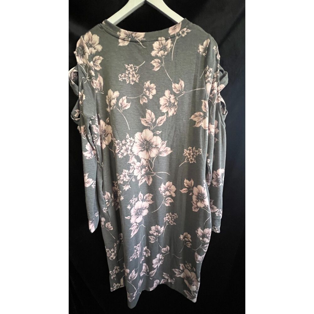 Lane Bryant Floral Knit Midi Dress Gray Pink Cage Sleeves Plus Size 14/16